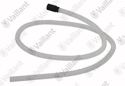 Weißer flexible Schlauch mit gewelltem Design, geeignet für Vaillant-Geräte, auf einem weißen Hintergrund.